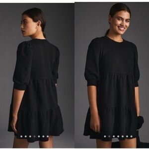 NWT Anthropologie T.La Savannah Puff-Sleeves mini dress, black, size XXS